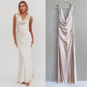 Selfie Leslie Chills Cowl Neck Satin Maxi Dress Champagne